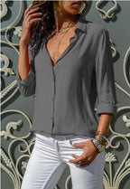 Long sleeve ladies lapel button shirt - StepByStepNow