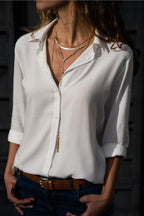 Long sleeve ladies lapel button shirt - StepByStepNow