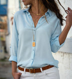 Long sleeve ladies lapel button shirt - StepByStepNow