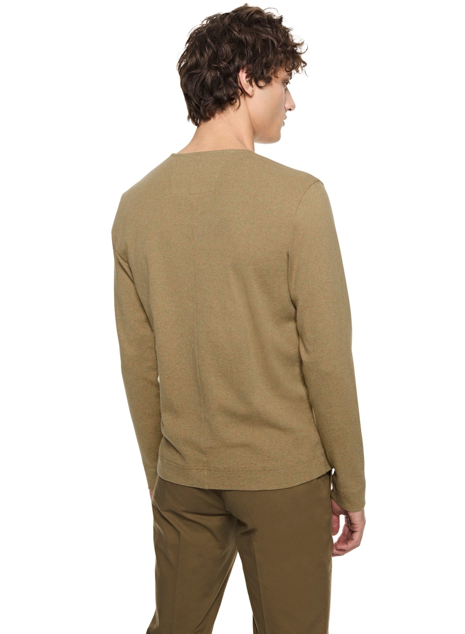 Long Sleeve Ribbed Cotton Crewneck (Ghurka Heather) - StepByStep