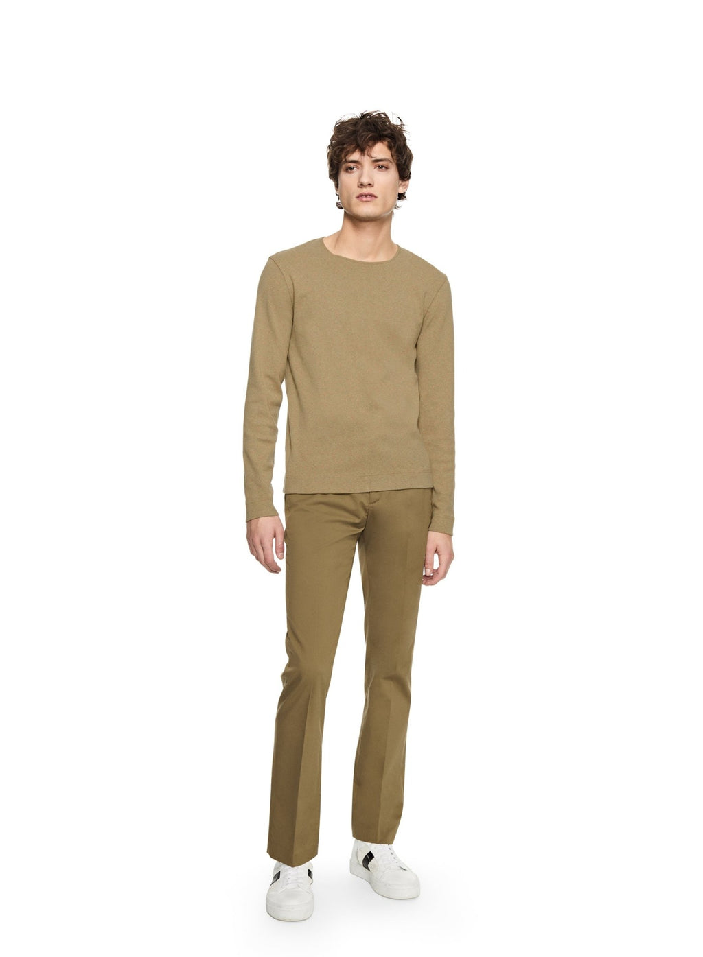 Long Sleeve Ribbed Cotton Crewneck (Ghurka Heather) - StepByStep