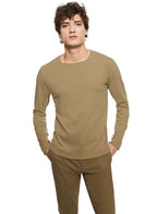 Long Sleeve Ribbed Cotton Crewneck (Ghurka Heather) - StepByStep