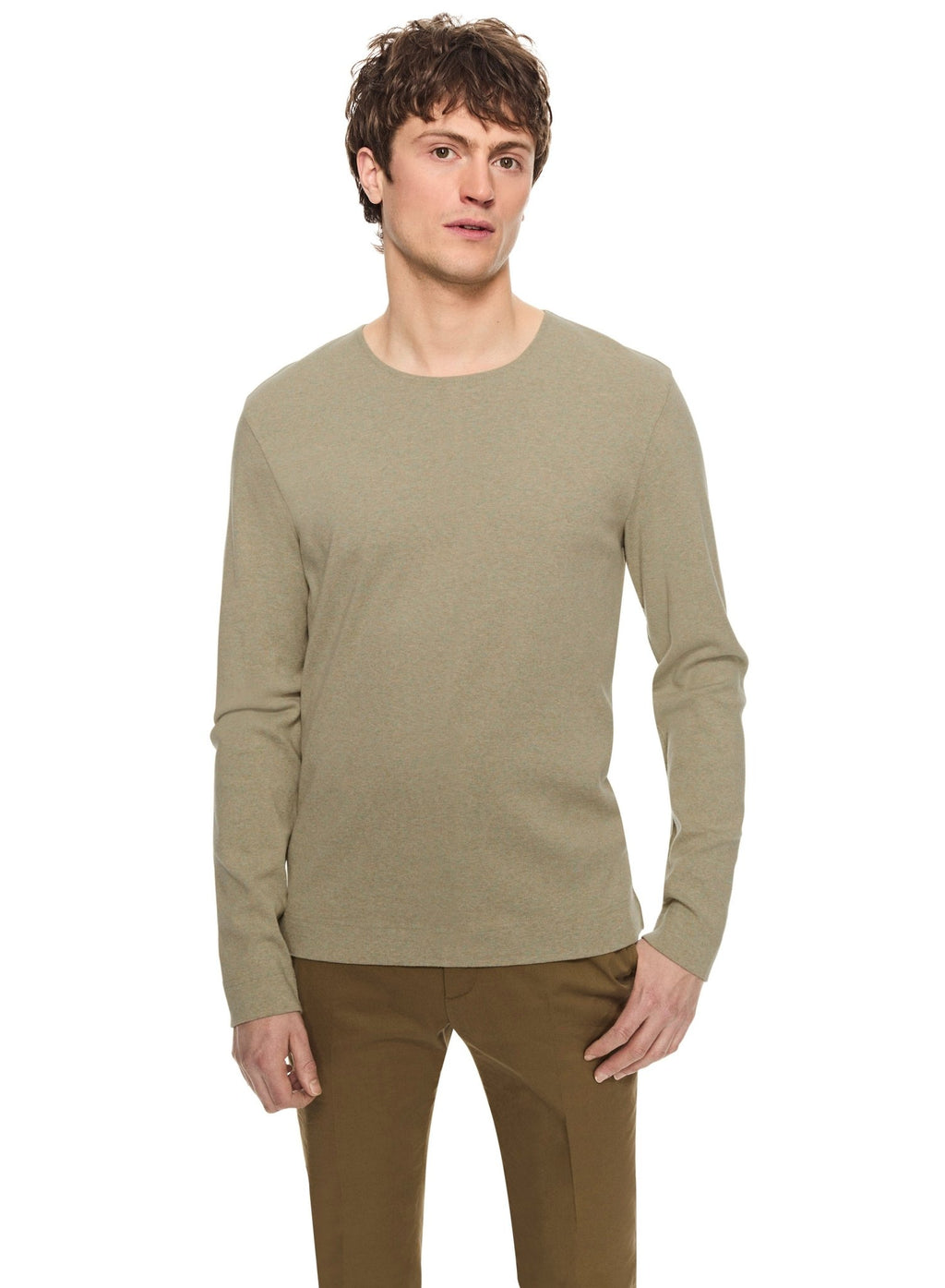 Long Sleeve Ribbed Cotton Crewneck (Laurel Heather) - StepByStep