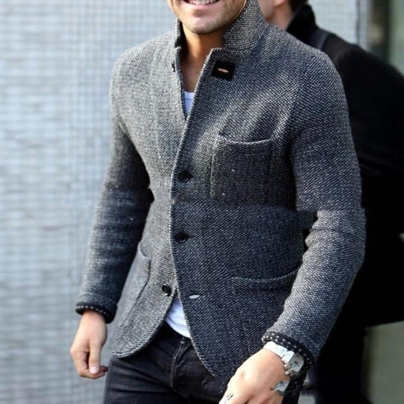 Long Sleeve Thick Cardigan Slim Fit Warm Stand Collar Casual Bottoming Shirt - StepByStepNow