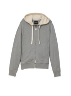 Long Sleeve Zip Front Knit Sweatshirt With Color - Block Hood and Tape Detail - StepByStep