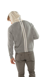 Long Sleeve Zip Front Knit Sweatshirt With Color - Block Hood and Tape Detail - StepByStep