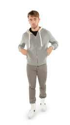 Long Sleeve Zip Front Knit Sweatshirt With Color - Block Hood and Tape Detail - StepByStep