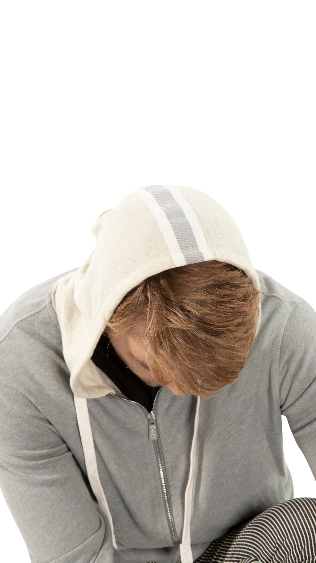 Long Sleeve Zip Front Knit Sweatshirt With Color - Block Hood and Tape Detail - StepByStep