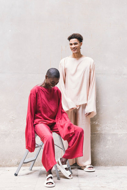 Long Wide Pants 100% BEMBERG Cyclamen/Powder Pink - StepByStep