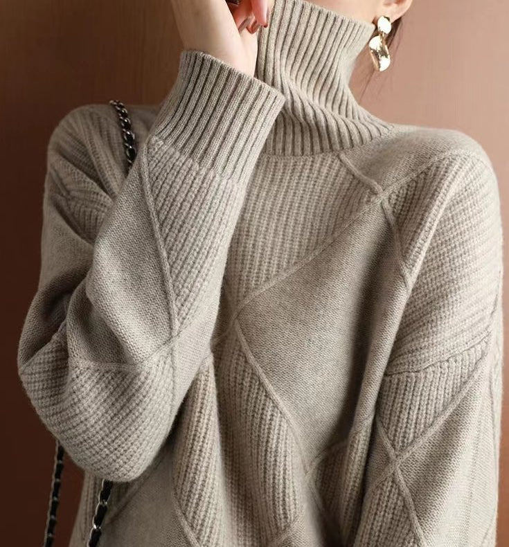 Loose High Collar Warm Sweater Solid Color Knitted Women - StepByStepNow
