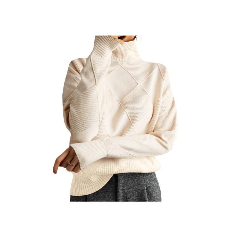 Loose High Collar Warm Sweater Solid Color Knitted Women - StepByStepNow