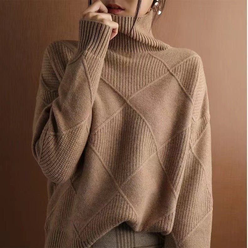 Loose High Collar Warm Sweater Solid Color Knitted Women - StepByStepNow