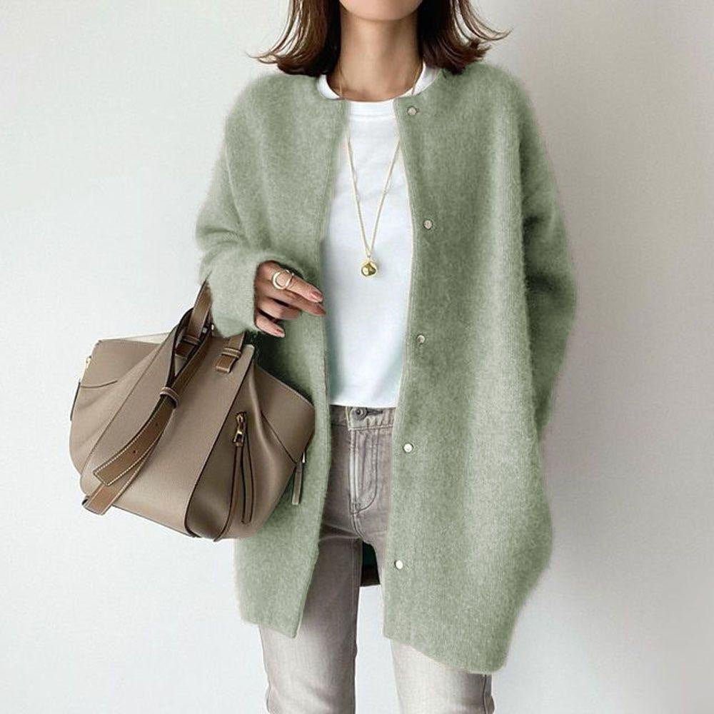 Loose Round Neck Single Breasted Cardigan Fashion Solid Color Coat Jacket Autumn And Winter Women's Clothing - StepByStepNow