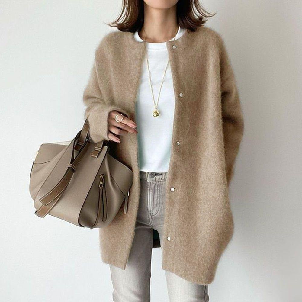 Loose Round Neck Single Breasted Cardigan Fashion Solid Color Coat Jacket Autumn And Winter Women's Clothing - StepByStepNow