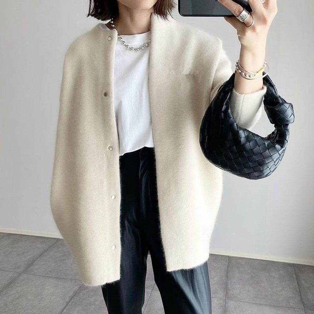 Loose Round Neck Single Breasted Cardigan Fashion Solid Color Coat Jacket Autumn And Winter Women's Clothing - StepByStepNow