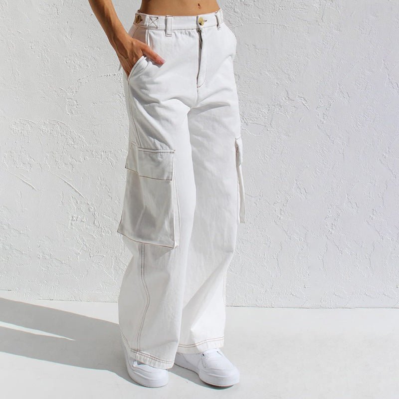 Loose wide - leg straight - cut multi - pocket work pants and jeans - StepByStepNow