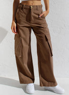 Loose wide - leg straight - cut multi - pocket work pants and jeans - StepByStepNow