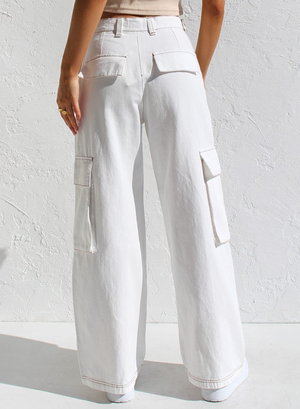 Loose wide - leg straight - cut multi - pocket work pants and jeans - StepByStepNow
