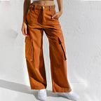 Loose wide - leg straight - cut multi - pocket work pants and jeans - StepByStepNow