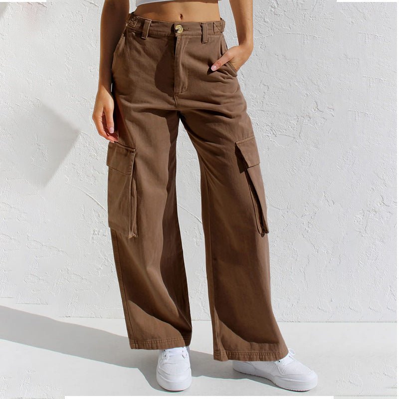 Loose wide - leg straight - cut multi - pocket work pants and jeans - StepByStepNow