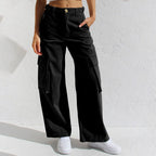 Loose wide - leg straight - cut multi - pocket work pants and jeans - StepByStepNow