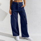 Loose wide - leg straight - cut multi - pocket work pants and jeans - StepByStepNow