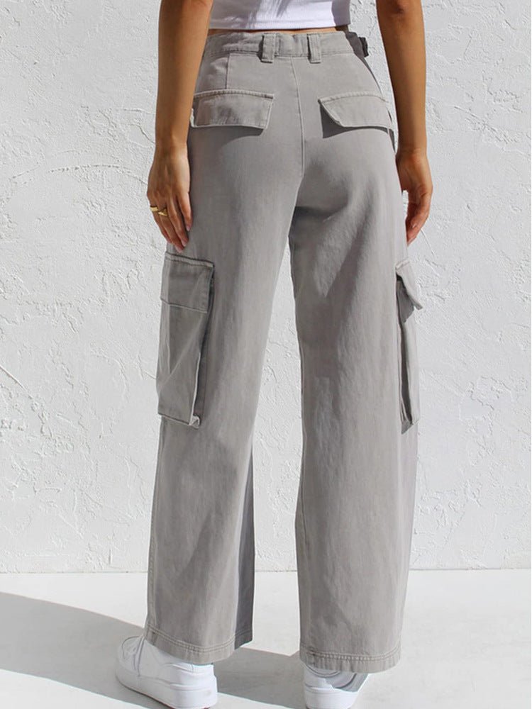 Loose wide - leg straight - cut multi - pocket work pants and jeans - StepByStepNow