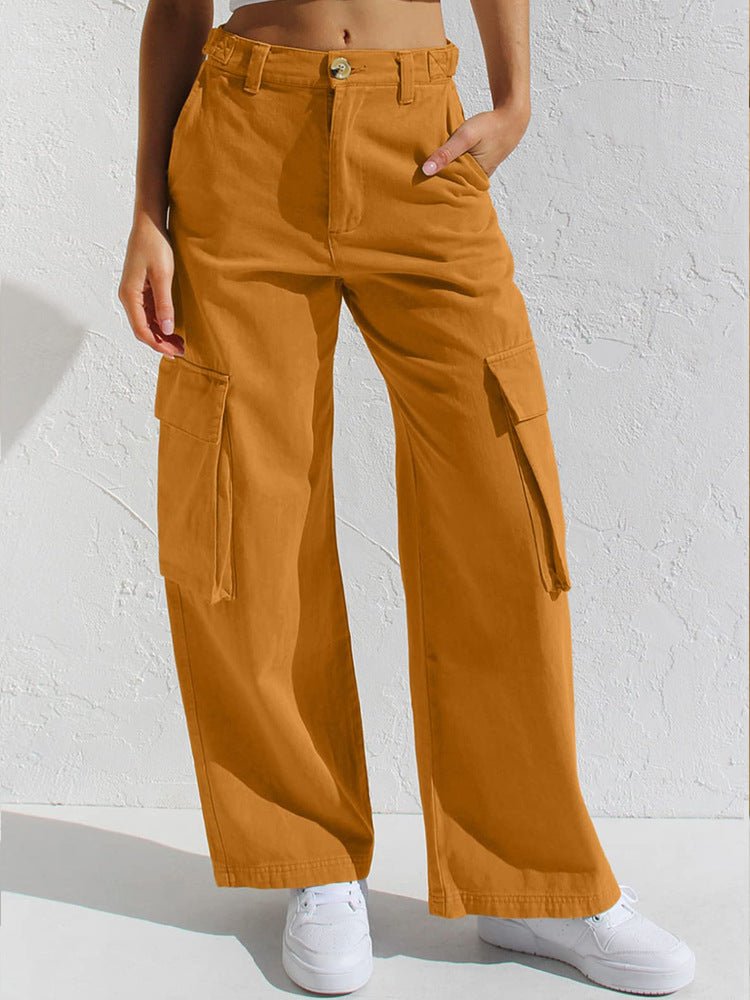 Loose wide - leg straight - cut multi - pocket work pants and jeans - StepByStepNow
