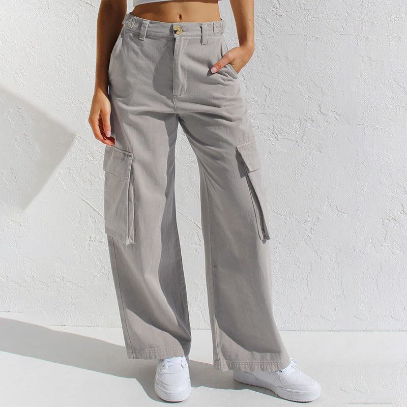 Loose wide - leg straight - cut multi - pocket work pants and jeans - StepByStepNow