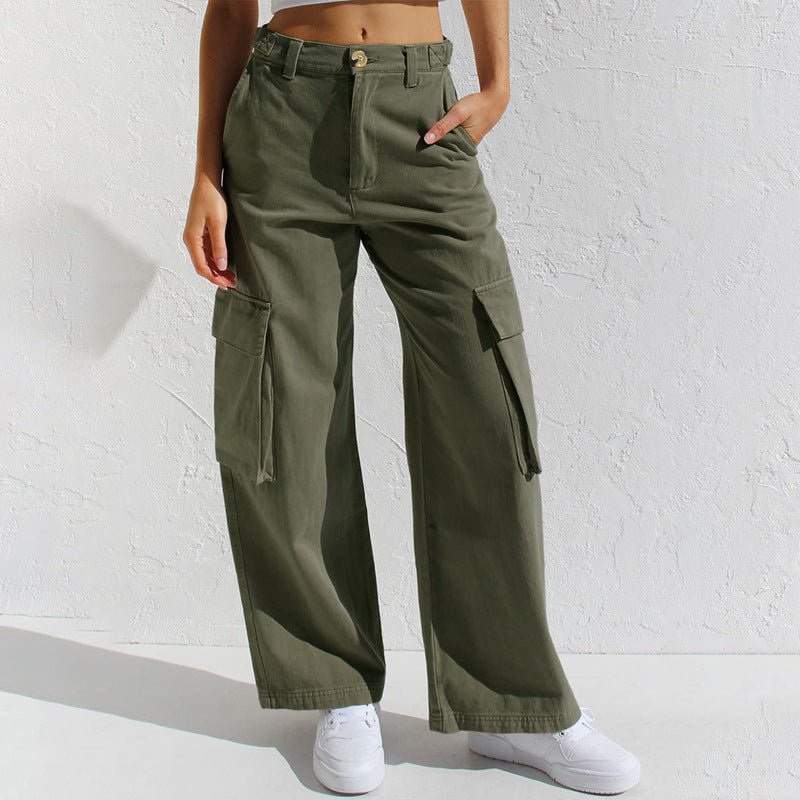 Loose wide - leg straight - cut multi - pocket work pants and jeans - StepByStepNow