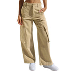 Loose wide - leg straight - cut multi - pocket work pants and jeans - StepByStepNow