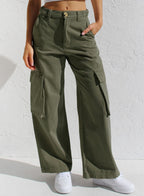 Loose wide - leg straight - cut multi - pocket work pants and jeans - StepByStepNow