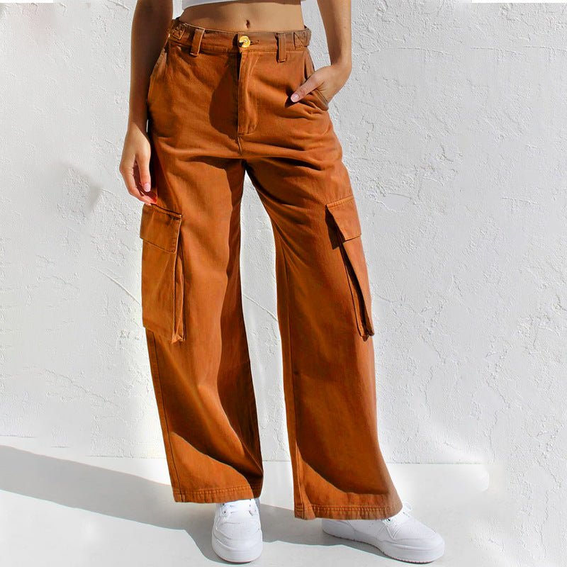 Loose wide - leg straight - cut multi - pocket work pants and jeans - StepByStepNow