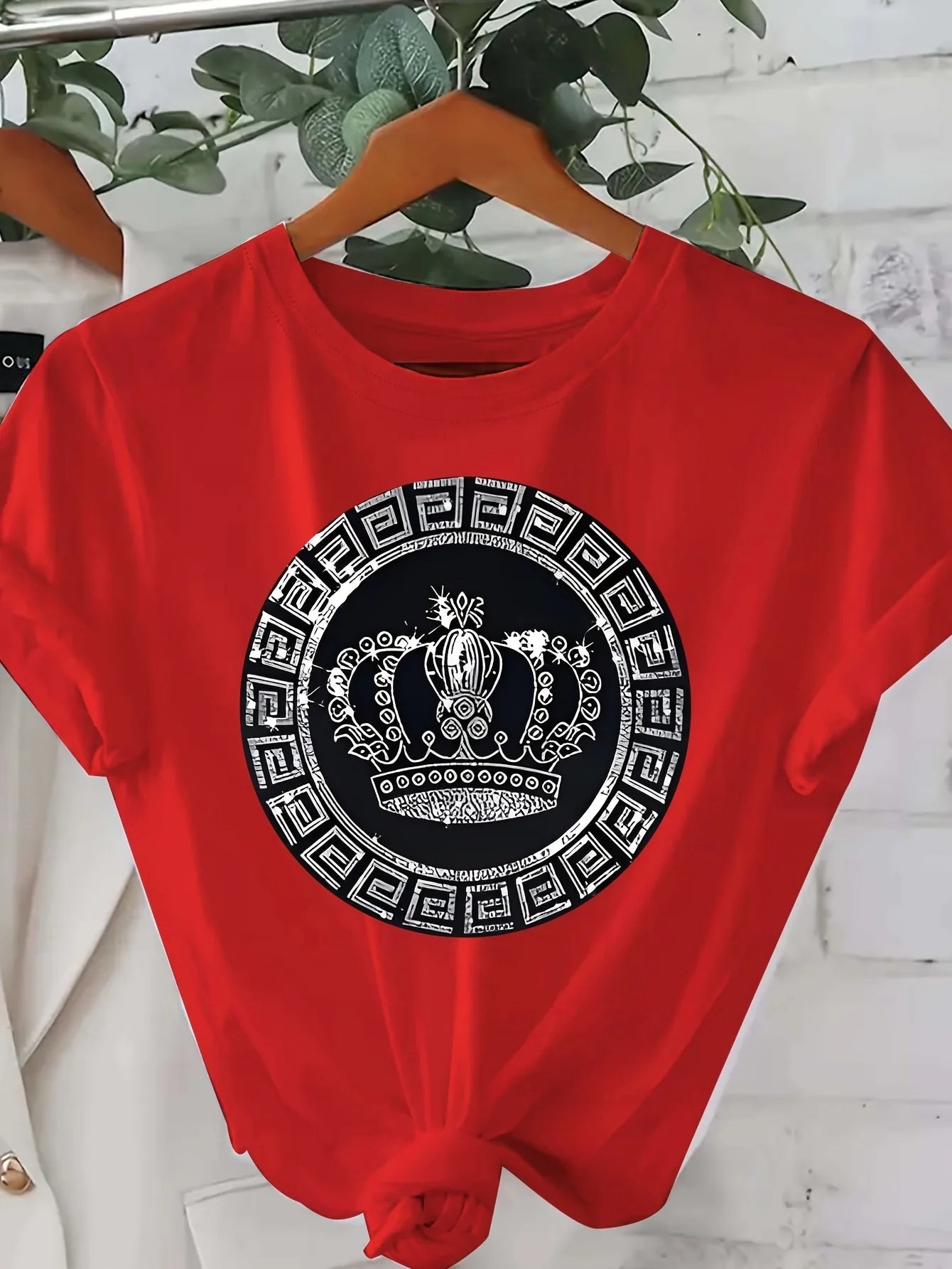 Luxury Crown Medallion Women's Tee - Modern Chic Graphic Casual White Top | StepbyStepNow - StepByStepNow