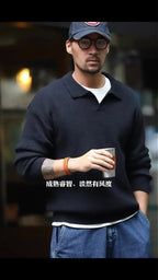 Madden workwear Maglione con risvolto retrò americano polo a righe intrecciate verticali maglione pullover pigro da uomo autunno e inverno - StepByStepNow