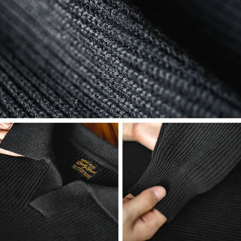Madden workwear Maglione con risvolto retrò americano polo a righe intrecciate verticali maglione pullover pigro da uomo autunno e inverno - StepByStepNow