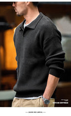 Madden workwear Maglione con risvolto retrò americano polo a righe intrecciate verticali maglione pullover pigro da uomo autunno e inverno - StepByStepNow