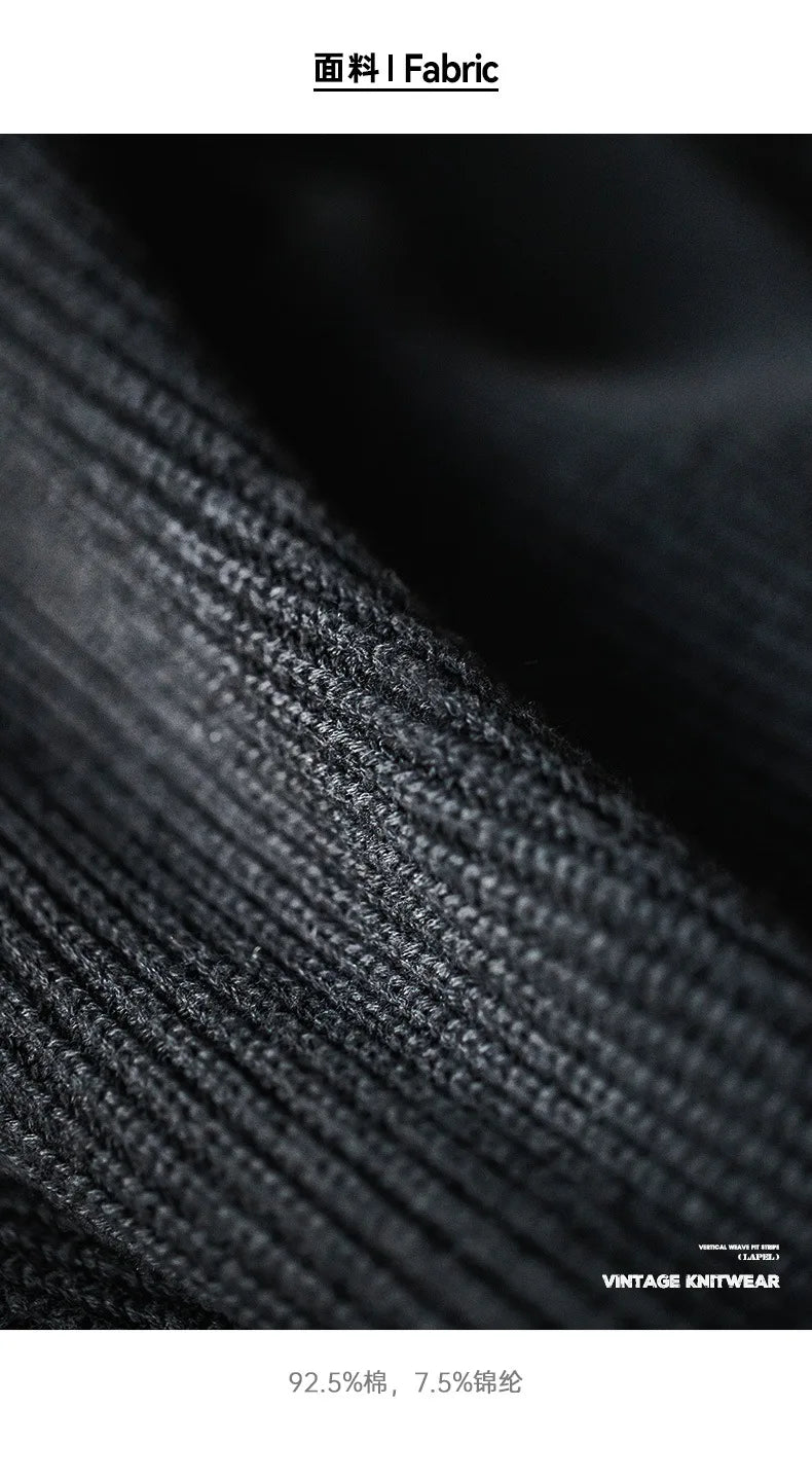 Madden workwear Maglione con risvolto retrò americano polo a righe intrecciate verticali maglione pullover pigro da uomo autunno e inverno - StepByStepNow