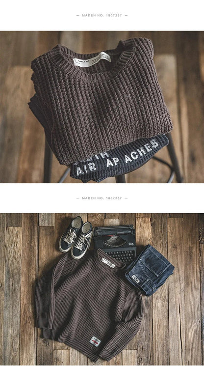 Maden Abito da lavoro Retro girocollo addensato maglione autunnale e invernale Amekaji abbigliamento da uomo in maglia allentata - StepByStepNow