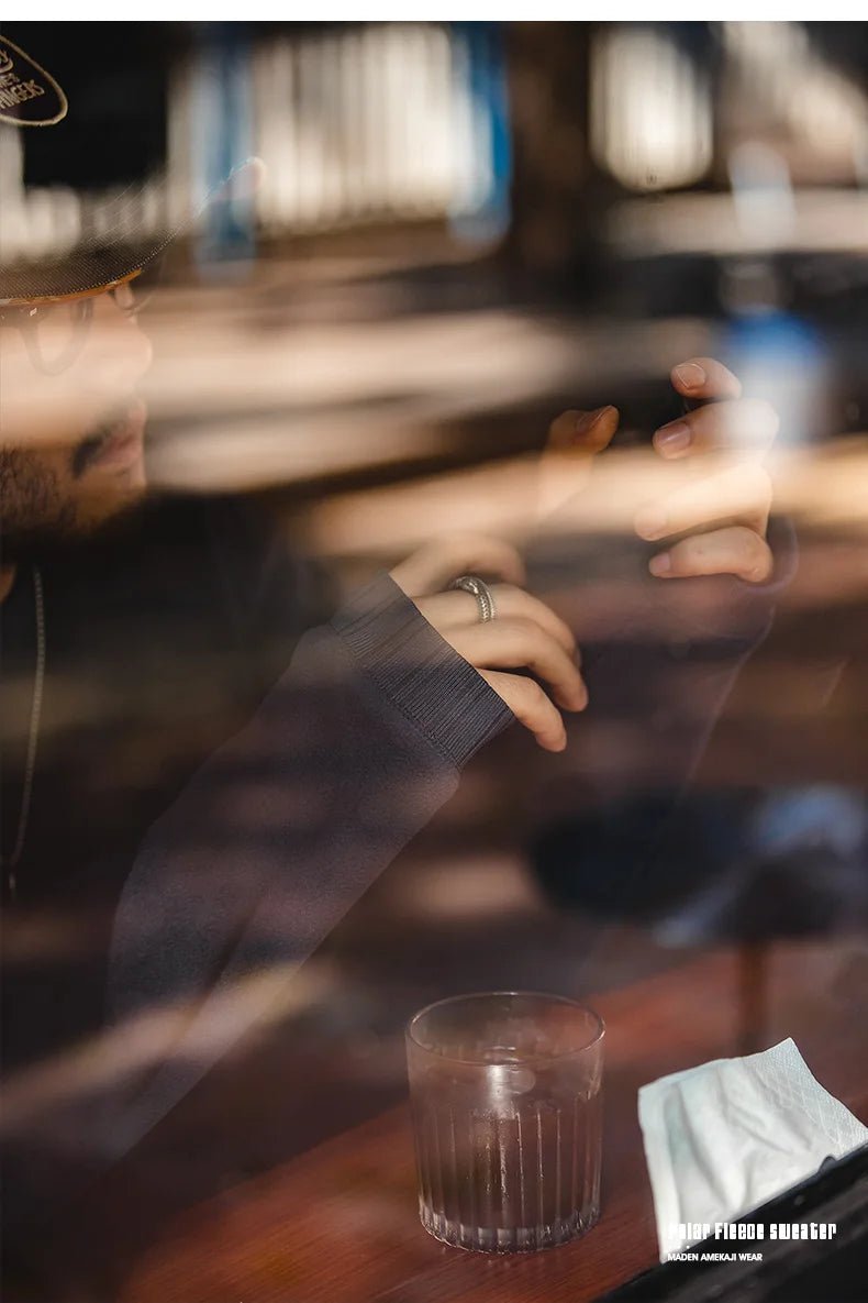 MADEN Felpa da uomo in pile polare Autunno Inverno Manica lunga Girocollo Pullover Camicia con fondo ispessito caldo Felpa nera - StepByStepNow