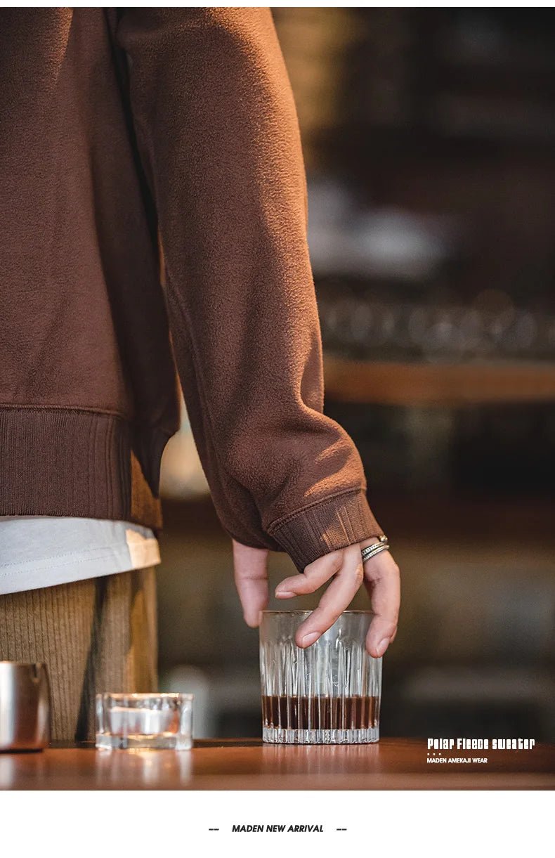 MADEN Felpa da uomo in pile polare Autunno Inverno Manica lunga Girocollo Pullover Camicia con fondo ispessito caldo Felpa nera - StepByStepNow