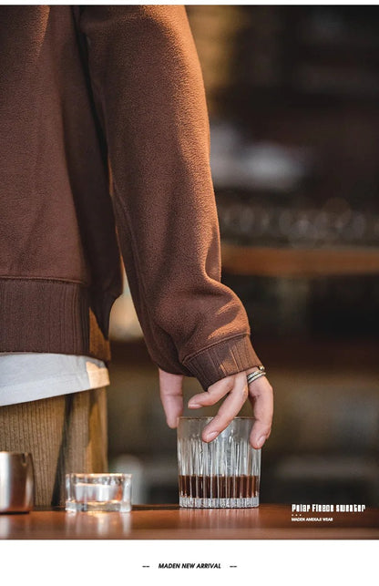 MADEN Felpa da uomo in pile polare Autunno Inverno Manica lunga Girocollo Pullover Camicia con fondo ispessito caldo Felpa nera - StepByStepNow