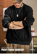 MADEN Felpa da uomo in pile polare Autunno Inverno Manica lunga Girocollo Pullover Camicia con fondo ispessito caldo Felpa nera - StepByStepNow