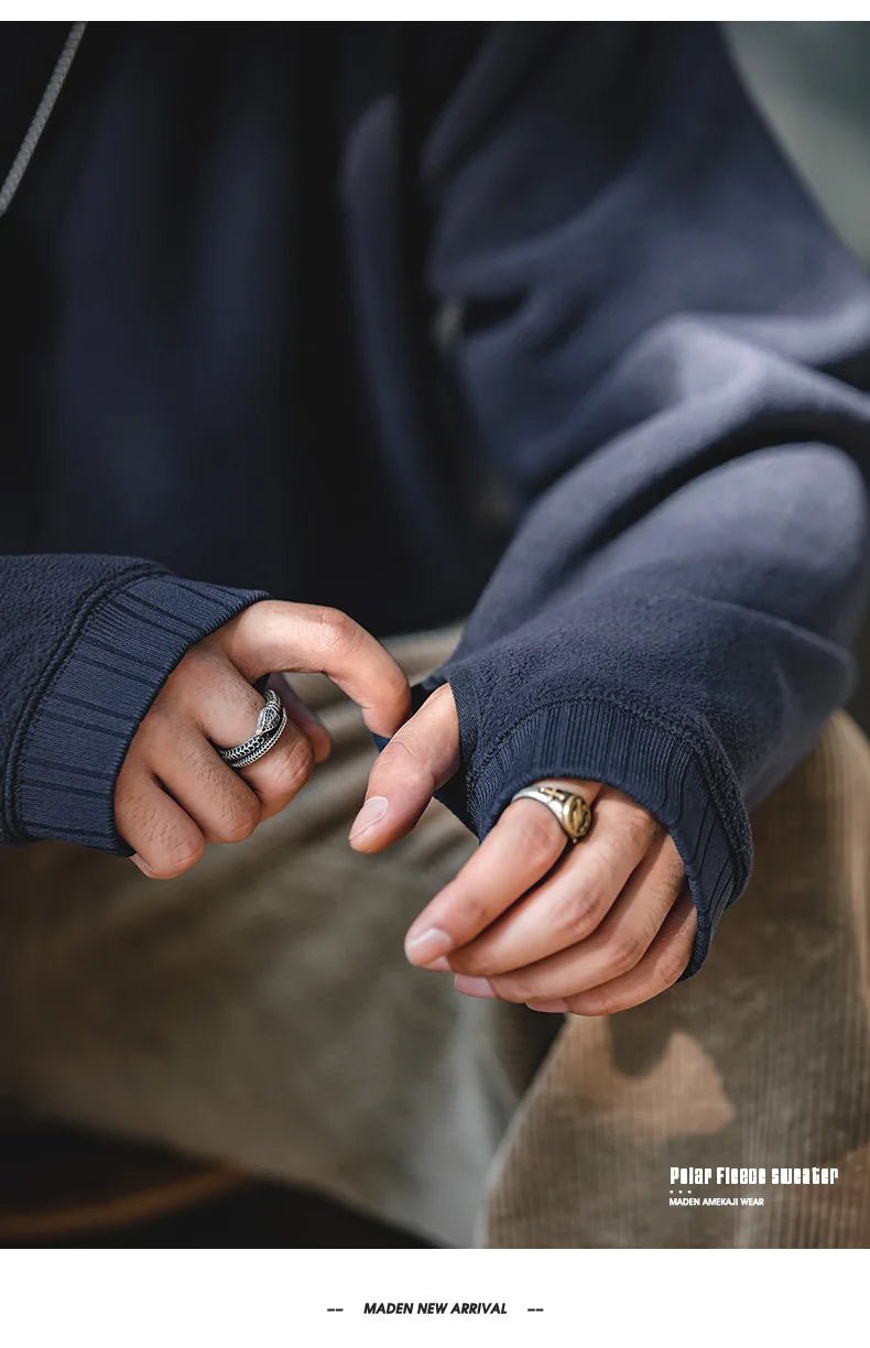 MADEN Felpa da uomo in pile polare Autunno Inverno Manica lunga Girocollo Pullover Camicia con fondo ispessito caldo Felpa nera - StepByStepNow