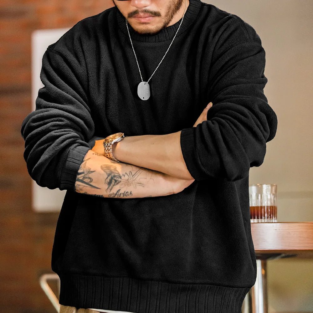 MADEN Felpa da uomo in pile polare Autunno Inverno Manica lunga Girocollo Pullover Camicia con fondo ispessito caldo Felpa nera - StepByStepNow