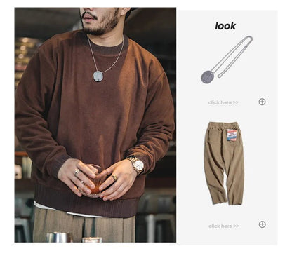 MADEN Felpa da uomo in pile polare Autunno Inverno Manica lunga Girocollo Pullover Camicia con fondo ispessito caldo Felpa nera - StepByStepNow