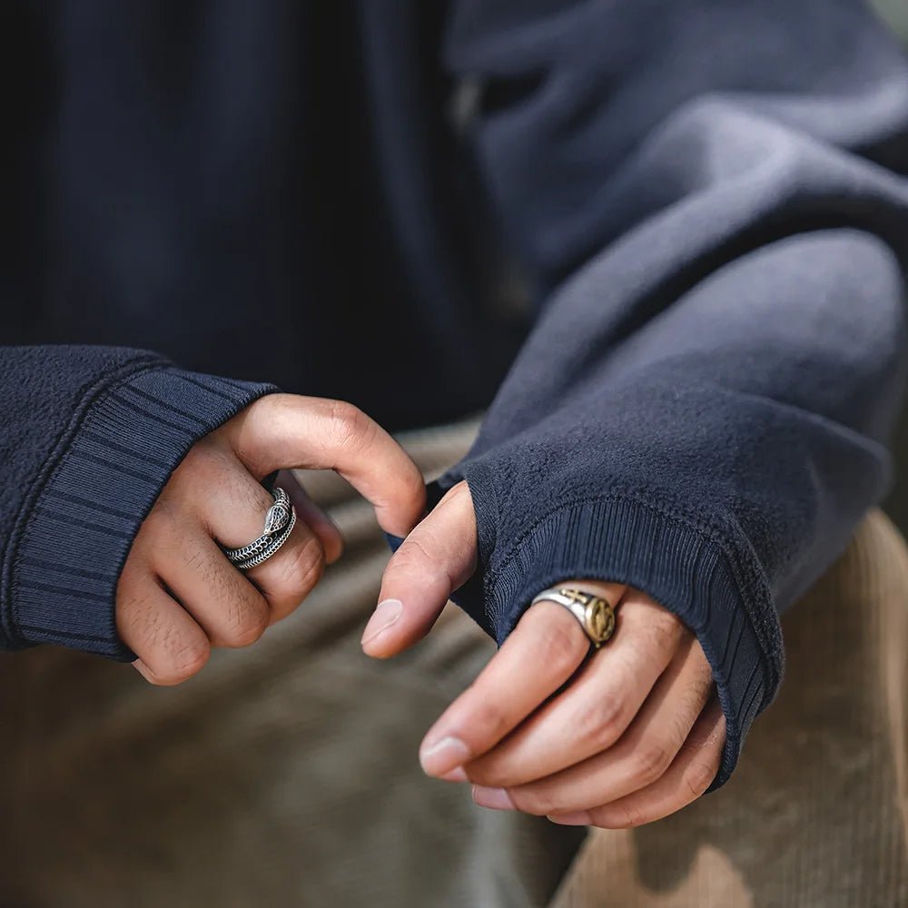 MADEN Felpa da uomo in pile polare Autunno Inverno Manica lunga Girocollo Pullover Camicia con fondo ispessito caldo Felpa nera - StepByStepNow