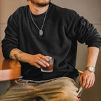 MADEN Felpa da uomo in pile polare Autunno Inverno Manica lunga Girocollo Pullover Camicia con fondo ispessito caldo Felpa nera - StepByStepNow