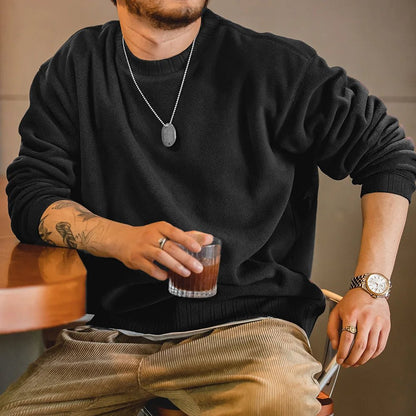 MADEN Felpa da uomo in pile polare Autunno Inverno Manica lunga Girocollo Pullover Camicia con fondo ispessito caldo Felpa nera - StepByStepNow