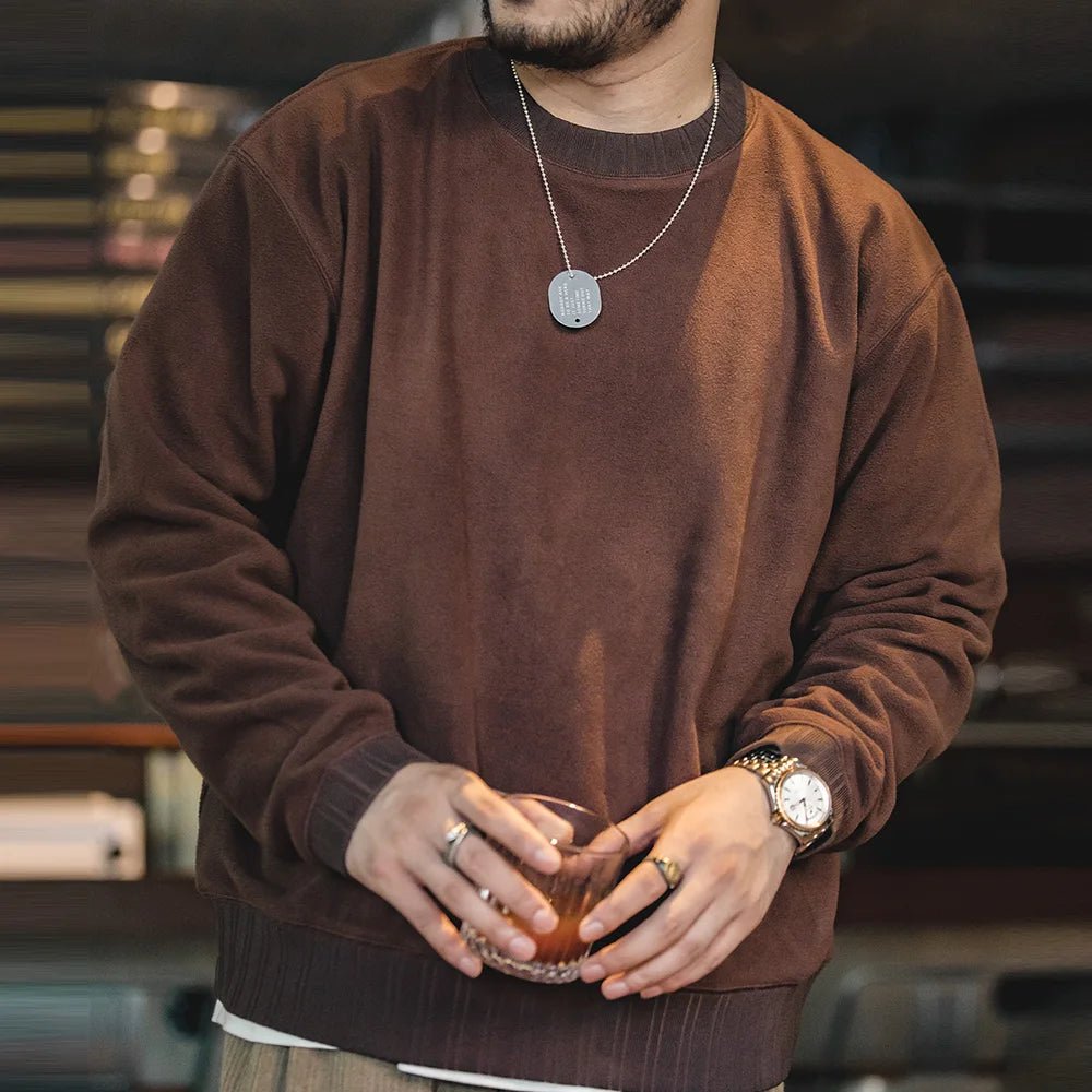 MADEN Felpa da uomo in pile polare Autunno Inverno Manica lunga Girocollo Pullover Camicia con fondo ispessito caldo Felpa nera - StepByStepNow